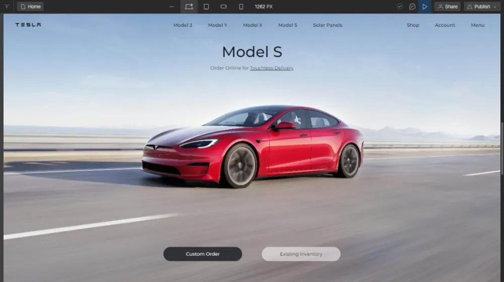 Designing Tesla's Website usign Webflow