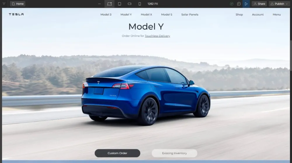 Designing Tesla's Website usign Webflow