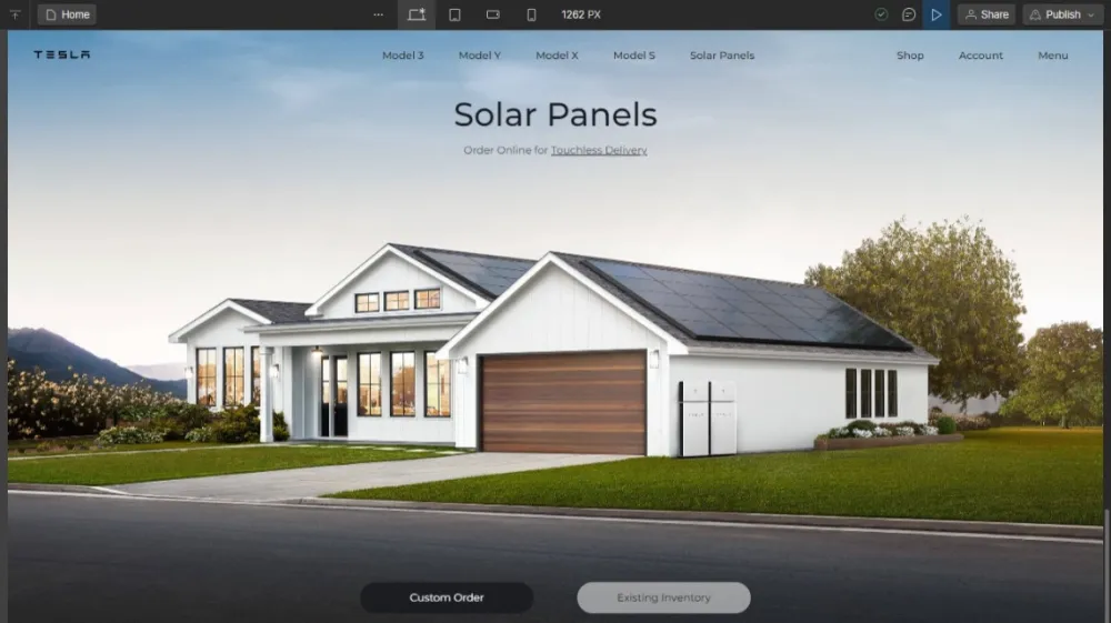Designing Tesla's Website usign Webflow