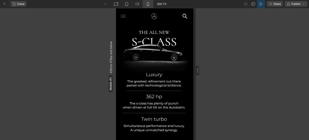 S-class website using webflow