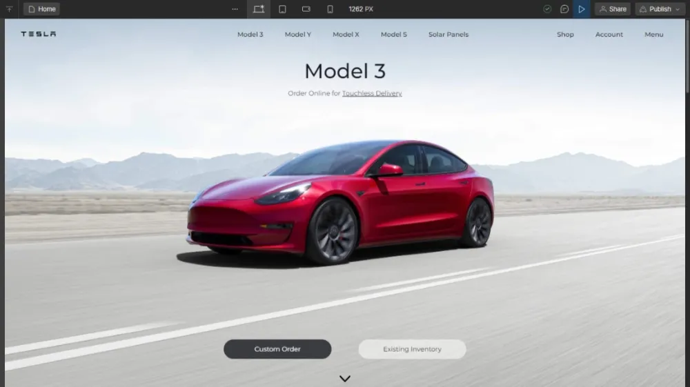 Designing Tesla's Website usign Webflow