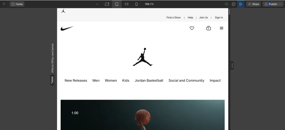 Webflow build : Redesign Nike E-Commerce website