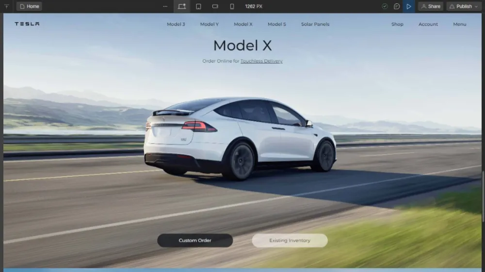 Designing Tesla's Website usign Webflow