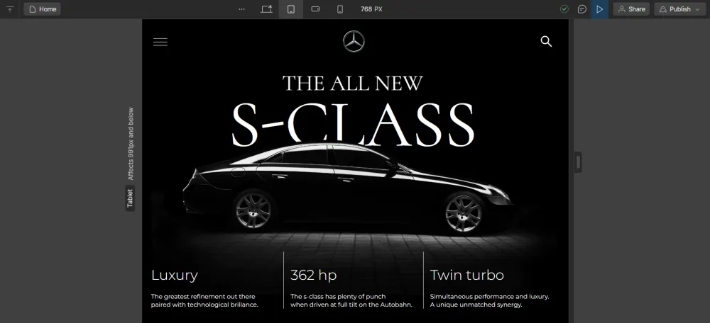 S-class website using webflow