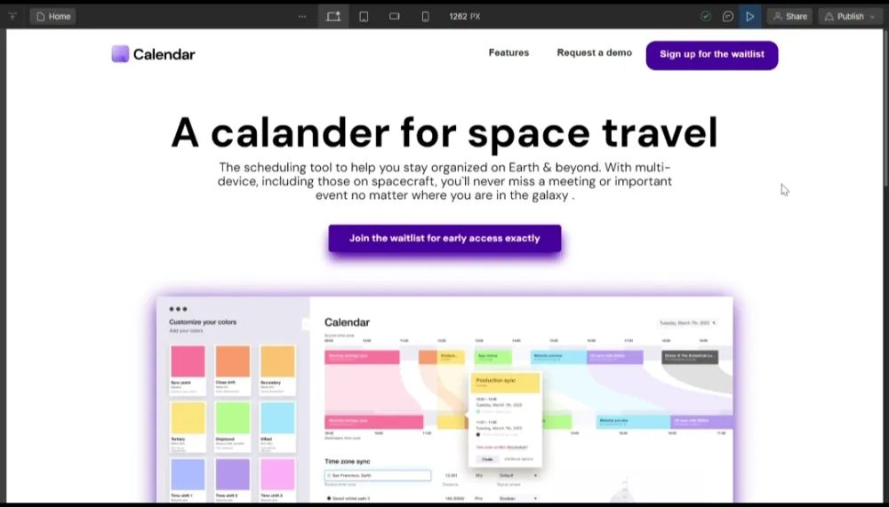 Website for A calendar for a space travel 